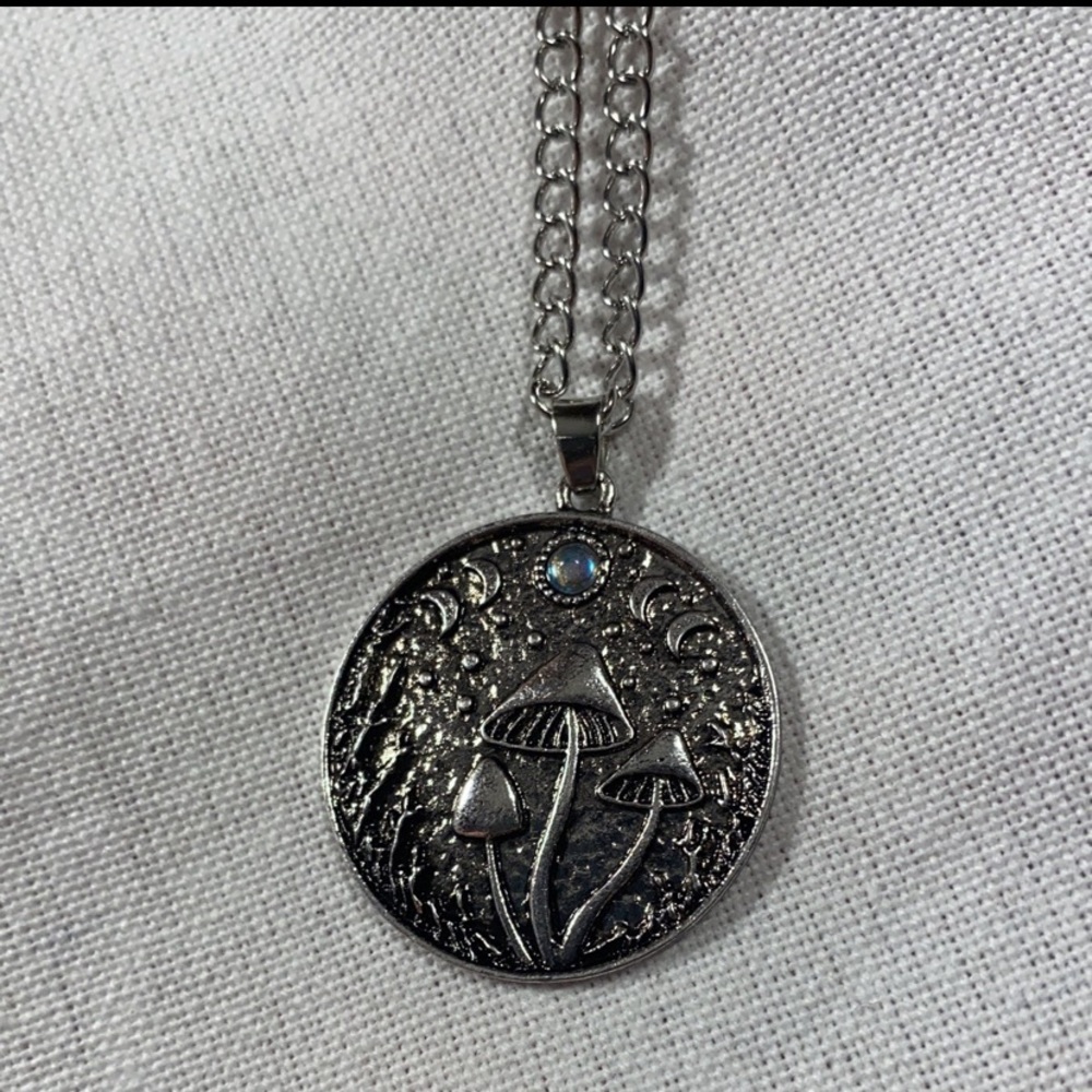 Mushroom moon phases necklace silver Jewelry moonstone crystal gem womans boho - Picture 6 of 10
